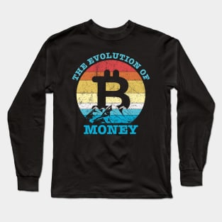 Bitcoin Crypto Retro Vintage Logo The Evolution of Money Cryptocurrency T-Shirt Long Sleeve T-Shirt